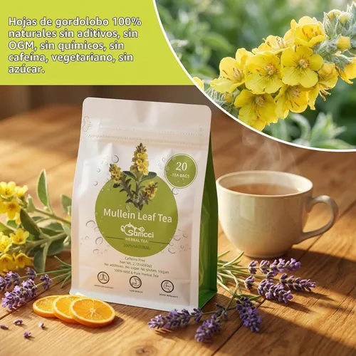 Vista 2 de Samcci - Bolsas de té de hoja de gordolobo, 0.11 onzas x 20 unidades, té