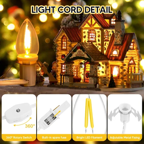 Vista 3 de Paquete de 1 cable de accesorio con 3 bombillas LED y toma de corriente de luz de pueblo de Navidad, cable de luz de molde de soplado de 7.4 pies