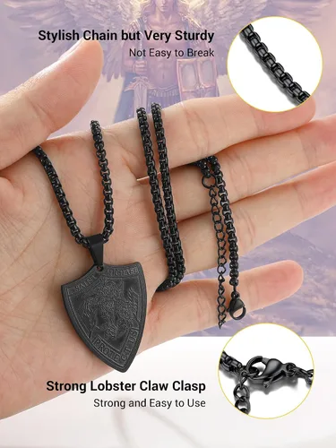 Vista 4 de Prosteel. - Collar con dije y cadena de San Miguel Arcángel, joyería religiosa católica.