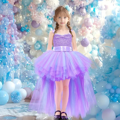 Vista 2 de Vestido tutú para niñas, vestidos de tul, vestido de hada de Halloween para niñas pequeñas, traje de fiesta de cumpleaños, vestido de graduación