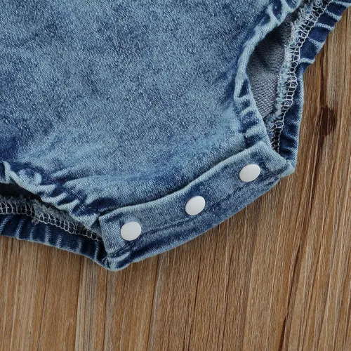 Vista 6 de Yoawdats Mameluco de mezclilla de Pascua para bebé niña, traje de mezclilla con manga de mosca + gorro, conjunto de regalo para bebé arcoíris