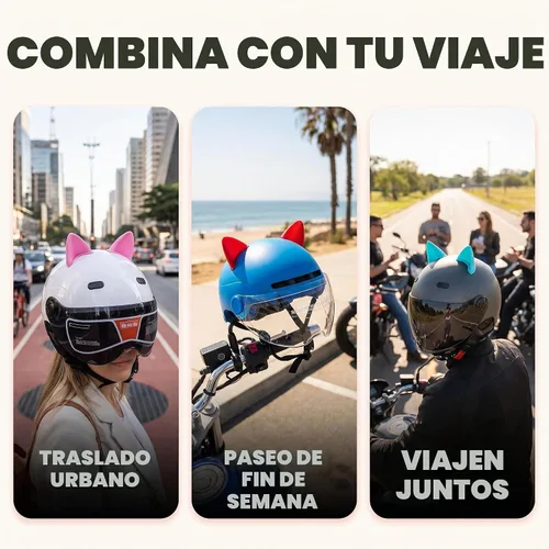 Vista 4 de 2 piezas de decoración de casco rosa, adorno de orejas de gato autoadhesivo para motocicleta, adecuado para cascos de niñas lindas