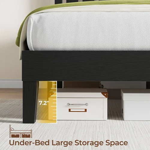 Vista 6 de Rolanstar Estructura de Cama Full con Cabecero, Estación de Carga y Luces LED, Base de Estructura de Cama de Madera con Soporte de Listones de Negro
