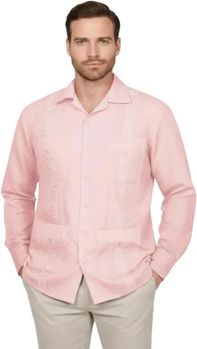 Vista 8 de NE PEOPLE Camisa de manga larga bordada con botones de guayabera cubana para hombre (S-4XL)