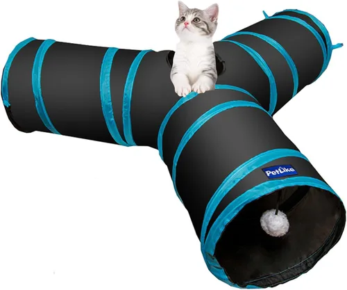 Vista 13 de PetLike Túnel para gatos de interior plegable para mascotas, tubo emergente para mascotas, escondite, juguetes de juego para gatos con pelota