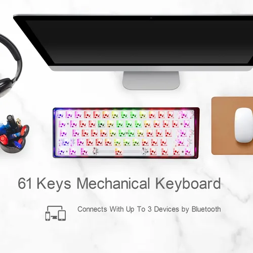 Vista 7 de GK61 RGB - Kit de bricolaje personalizado de intercambio en caliente para 60 teclado placa de montaje en PCB carcasa de metal
