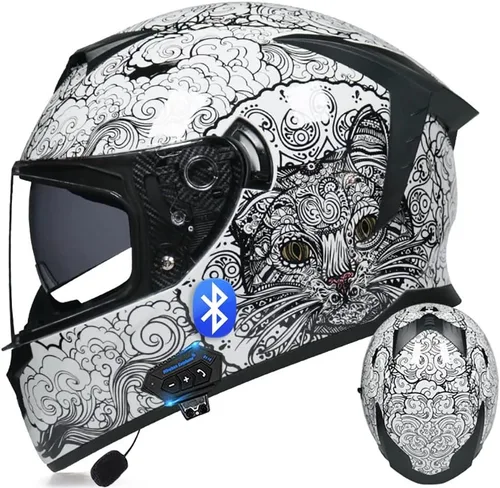 Vista 15 de Casco de motocicleta Bluetooth de cara completa abatible con micrófono, diseño de ala trasera aprobado por DOT, reducción de ruido con doble visera