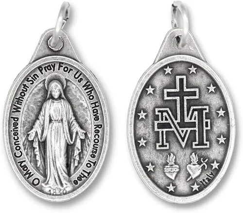 Vista 2 de Paquete a granel de 100 colgantes de medalla milagrosa para collar medallas ovaladas milagrosas oxidadas de plata de 1 pulgada medallas para joyería