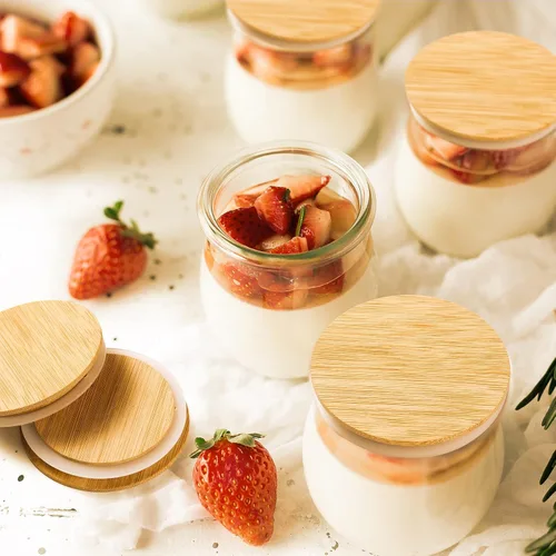 Vista 7 de Roowest 40 tapas para tarros de yogur a granel compatibles con tarros de yogur Oui, tapas de madera de bambú natural, tapas redondas reutilizables