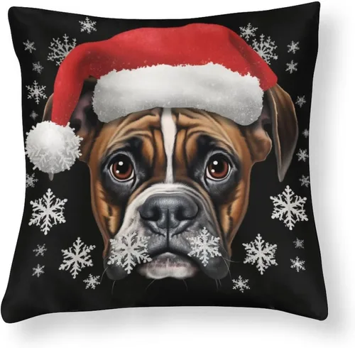 Vista 16 de Divertidas fundas de almohada de satén de Navidad con diseño de perro y cocker spaniel con gorro de Papá Noel, copos de nieve, decoración