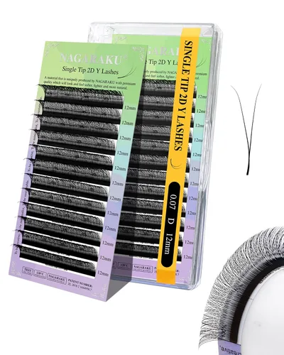 Vista 111 de NAGARAKU YY - Extensiones de pestañas, suministros Y, Lash 4D, Easy Fan, pestañas cruzadas de volumen ruso, pestañas YY, tejidas a mano, malla