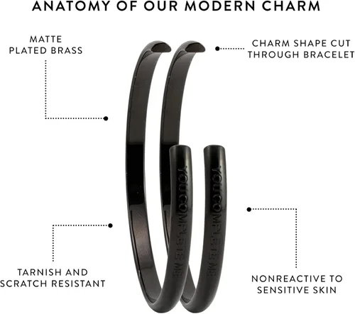 Vista 4 de Stella Valle HISHIS Bracelet Gift Set - Black Matte and Rhodium Cuffs with Engraved Mantra You Complete Me
