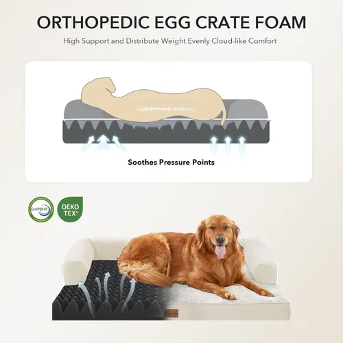 Vista 2 de Camas Ortopédicas para Perros de Tamaño Grande, Espuma de Celdas Impermeables tipo Huevera, Camas tipo Sofá para Perros Medianos para Jaula 35x22