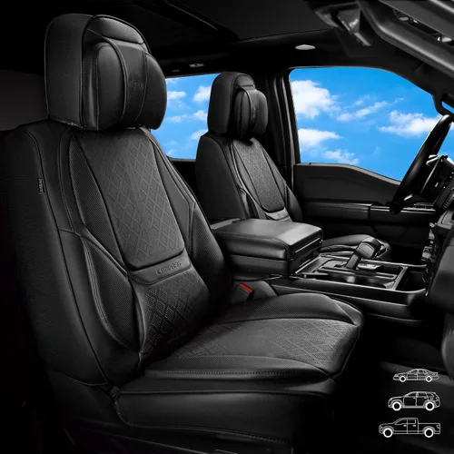 Vista 2 de CAR PASS Fundas de asiento de automóvil de piel de napa para 5 asientos, soporte lumbar de lujo, impermeables, transpirables, duraderas, todas