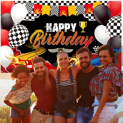 Vista 7 de Telón de fondo de carreras de coches con temática de cumpleaños, decoración de fiesta de cumpleaños, fiesta de carreras, fondo de fotos, suministros