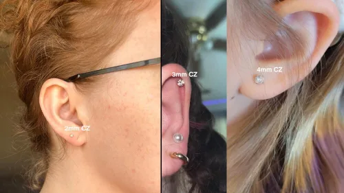 Vista 3 de Secure Flat Screw Back CZ Stud Earrings for Women Girls,Comfortable Flatback 2mm 3mm 4mm Cubic Zirconia Earrings for Cartilage Helix Tragus Piercing