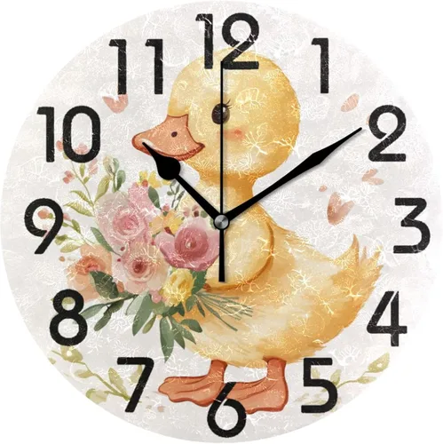 Vista 31 de Spring Hummingbird - Reloj de pared redondo con estampado de flores, 9.5 pulgadas, funciona con pilas, reloj de escritorio analógico silencioso