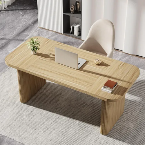 Vista 4 de Tribesigns Escritorio ejecutivo de 62 pulgadas, escritorio grande para computadora de oficina con doble pedestal, mesa rectangular de estilo moderno