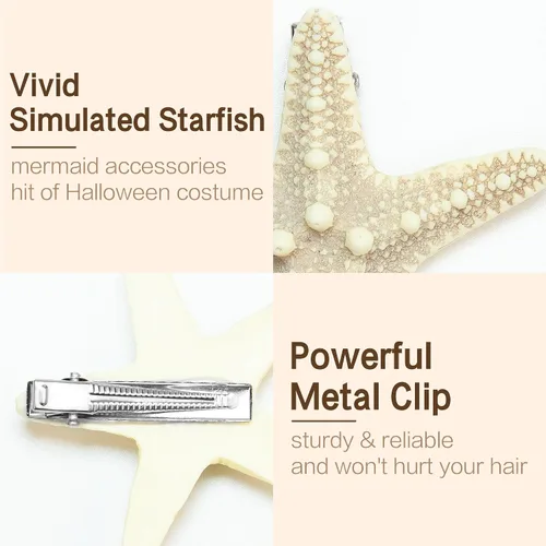 Vista 3 de Juego de pinzas para el cabello y cuerpo con purpurina de estrella de mar, disfraz de sirena para mujeres, niñas y adultos, accesorios 3 en 1