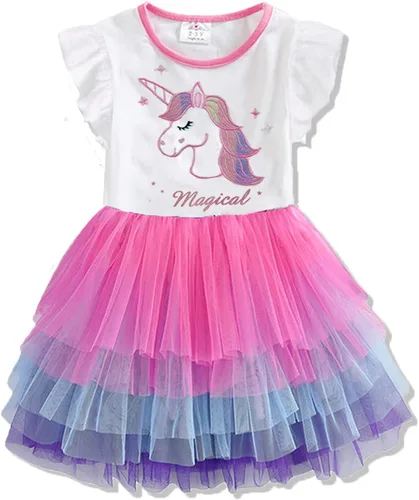 Vista 9 de DXTON Vestidos de verano de manga corta tutú para niña, para fiesta, boda, cumpleaños