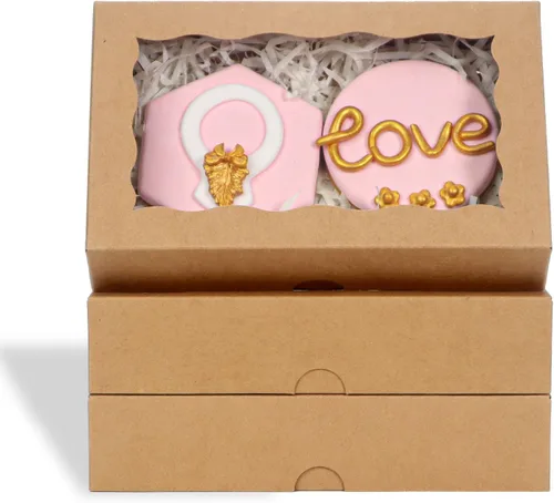 Vista 8 de RomanticBaking Paquete de 12 cajas de galletas autoemergentes para 2 galletas de 7 x 4 3/8 pulgadas x 1 1/2 pulgadas, cajas de panadería de papel