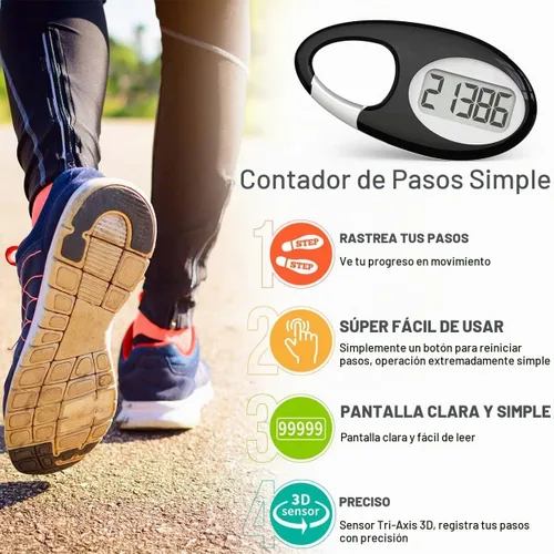 Vista 2 de Contador de pasos 3D simple, podómetro para caminar, rastreador de pasos con cordón para el cuello/mosquetón para hombres, mujeres, adolescentes