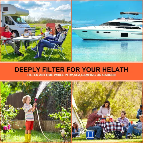 Vista 5 de WELLUCK Filtro de agua en línea para autocaravana que reduce el cloro y el olor, 2 paquetes de accesorios de filtro de manguera de agua para camping