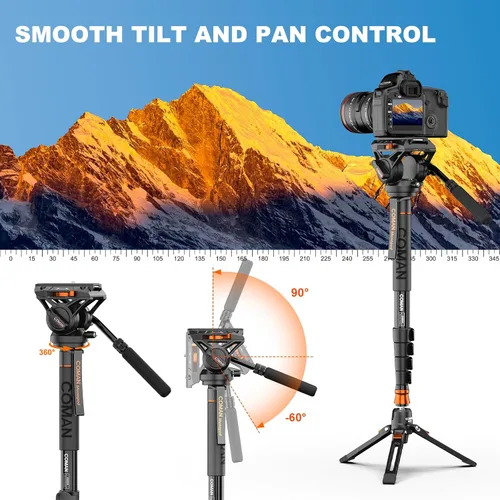 Vista 15 de Monopod de cámara profesional con pies, monopie de video de viaje portátil de aluminio de 73.2 pulgadas con base de trípode extraíble, carga máxima