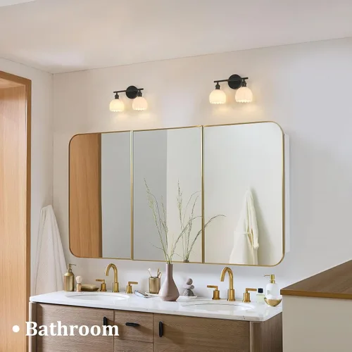 Vista 95 de Shenmoyl Lámparas de baño, lámpara de pared de 2 luces para tocador sobre espejo con pantalla de vidrio tulipán blanco para dormitorio, sala