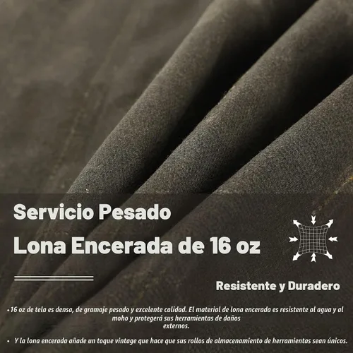 Vista 3 de Rollo de herramientas de lona, 23 bolsillos, funda de herramientas de lona encerada resistente de 16 onzas, almacenamiento de herramientas