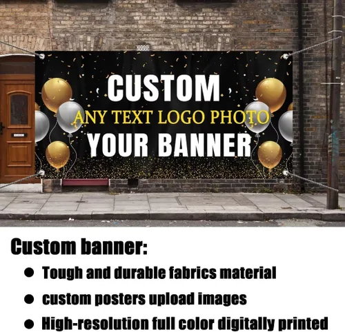 Vista 3 de Telón de fondo personalizado de la bandera, pancartas al aire libre personalizadas Letreros personalizados para fiesta de cumpleaños, negocios