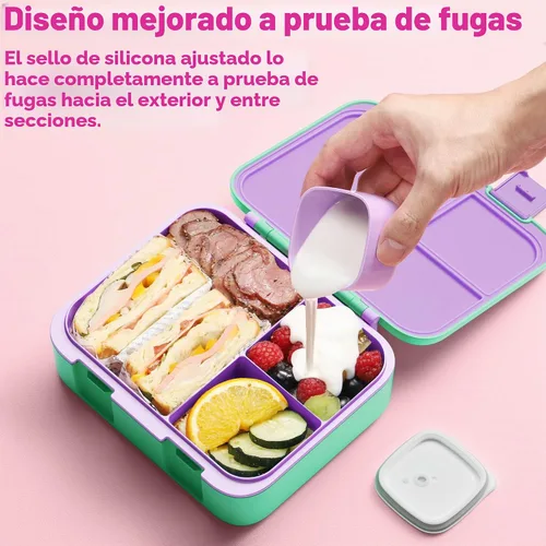 Vista 5 de Fimibuke Lonchera Bento para Niños - Contenedor de Snacks Bento para Niños Pequeños con 3 Compartimentos, Botella de Agua de Acero Inoxidable, Bolsa