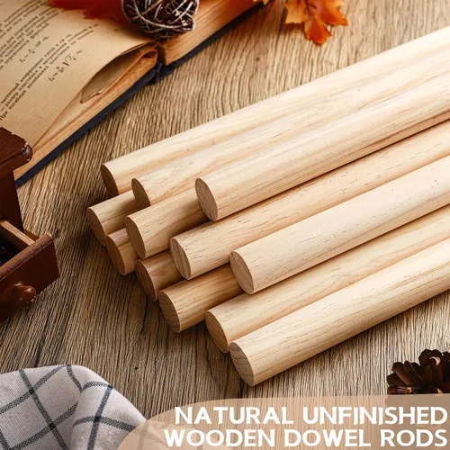 Vista 3 de 1 varilla de madera de 12 pulgadas, varillas redondas de madera sin terminar para manualidades (12 piezas)