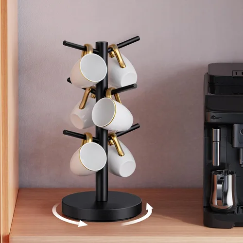 Vista 9 de Soporte para taza de café, soporte para taza de café giratorio de 360° mejorado para mostrador, árbol de taza de café de madera, estante para tazas