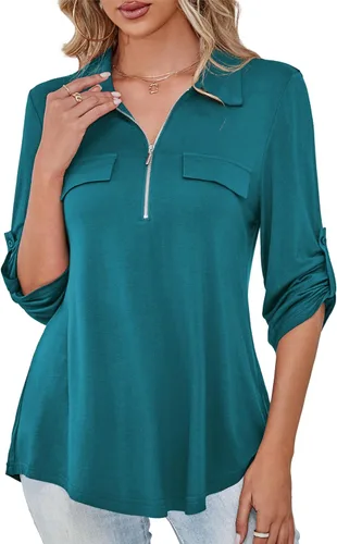 Vista 3 de U.Vomade Blusas sueltas con cuello en V y manga 34 para mujer, talla L-4X