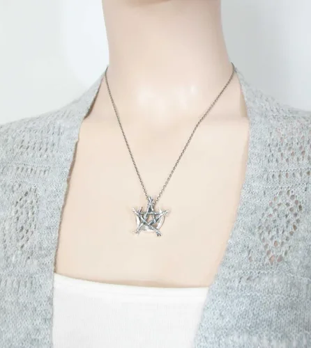 Vista 6 de Woot & Hammy Crescent Moon Bound by Twigs Pentagram Pendant, 100% Sterling Silver, Handmade