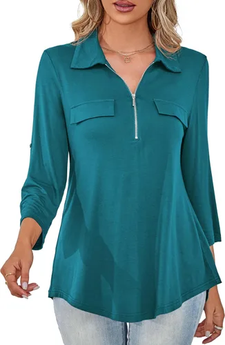 Vista 4 de U.Vomade Blusas sueltas con cuello en V y manga 34 para mujer, talla L-4X