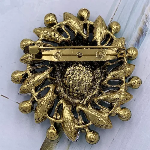Vista 4 de SELOVO Broche con diamantes de imitación de flores, tono dorado antiguo, Cristal, Sin gemas.
