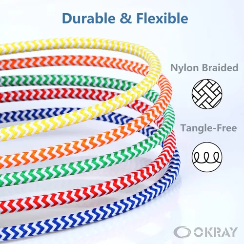 Vista 5 de OKRAY - Cable micro USB corto de 1 pie, paquete de 10 cables de carga rápida de nailon trenzado USB A a Micro 2.0, carga rápida y sincronización