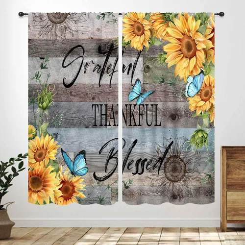 Vista 18 de Cortinas infantiles de abejas, cortinas de campo de primavera de acuarela de girasoles florales de nido de abeja, adorables abejas, cortinas