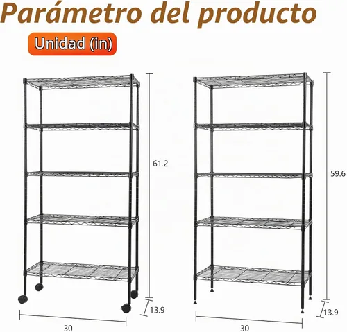 Vista 3 de FDW Estante de metal ajustable de 5 niveles con ruedas, capacidad de 250 libras, fácil montaje, ideal para espacios pequeños Negro