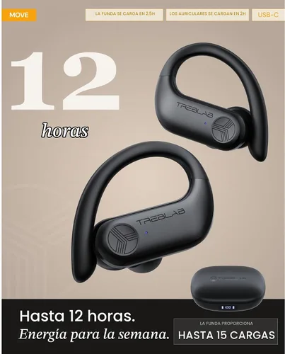 Vista 6 de TREBLAB X3 Pro - Auriculares inalámbricos para entrenamiento con ganchos cómodos, Bluetooth 5.3, graves potentes, aislamiento de ruido, 145 horas
