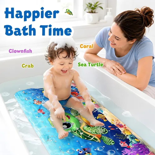 Vista 4 de XIYUNTE Alfombra de Baño para Bebé para Bañera Antideslizante Alfombra de Baño para Niños - 40''x16'' Extra Larga Alfombra de Bañera para Bebé