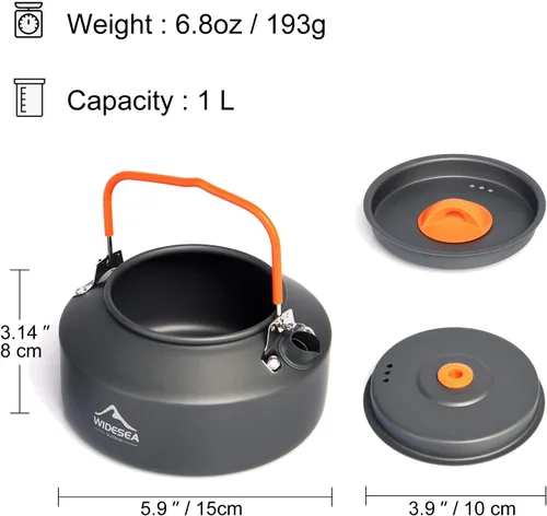 Vista 2 de widesea Tetera de aluminio ultraligera portátil de 1L para mochileros, senderismo, camping y picnic