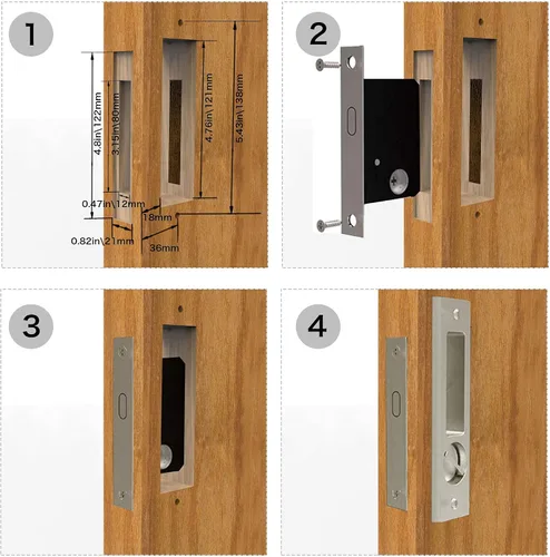 Vista 6 de CCJH Cerradura de puerta corredera invisible empotrable con llaves para puerta de bolsillo, puerta de madera de granero, accesorios para muebles
