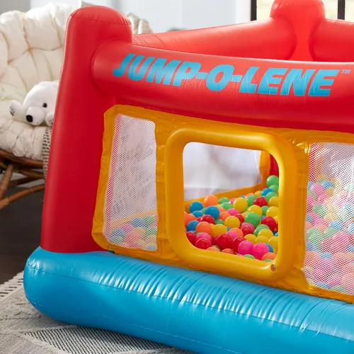 Vista 9 de Intex Jump-O-Lene - Casa inflable de rebote para cama elástica con puerta de arrastre y pequeña bola de plástico multicolor divertida para hoyo