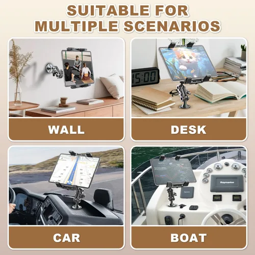 Vista 5 de WUITIN Soporte de aluminio resistente para tableta, soporte para tableta, soporte de montaje en automóvil, soporte ajustable de 2 etapas de 360°