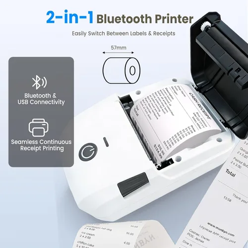 Vista 3 de Impresora térmica portátil, máquina etiquetadora Bluetooth con cinta, código de barras y modo de impresión de recibos pequeños, USB inalámbrico
