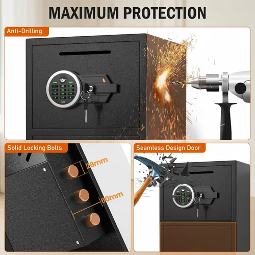 Vista 6 de Caja fuerte de seguridad digital extra grande de 6.0 pies cúbicos, resistente al fuego, impermeable, con ranura para depósito, alarma antirrobo
