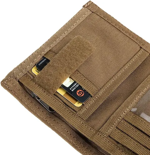 Vista 6 de EXCELLENT ELITE SPANKER Cartera triple de nailon para hombre, tarjetero táctico militar con bolsillo para monedas, cartera al aire libre, Marrón